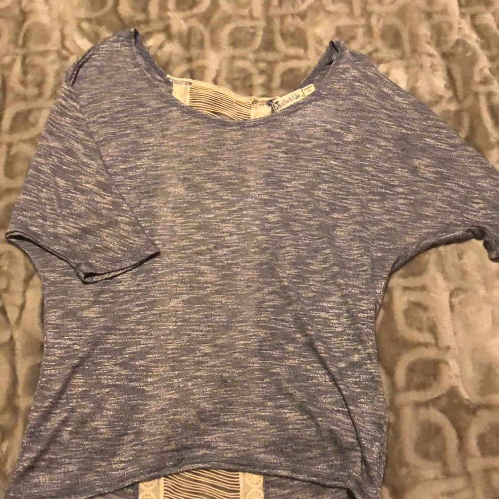 Heathered Blue Top with String Back Detail